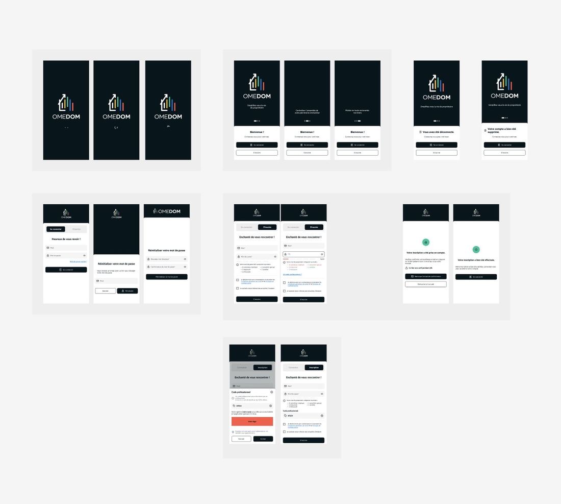 Splash, onboarding, sign-in, sign-up and password reset flows